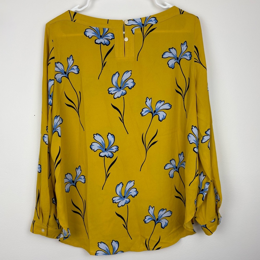 LOFT Yellow Floral Boatneck Blouse size Medium Petite business casual office - Picture 8 of 13